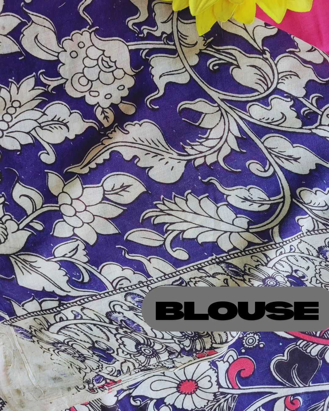 Kalamkari Double Dyed Pure MulMul Cotton Saree with 9-Inch Printed Border - Pink Swan Border