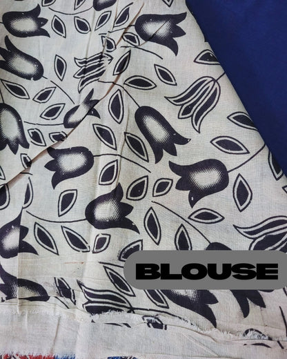 Kalamkari Double Dyed Pure MulMul Cotton Saree with 9-Inch Printed Border - Blue