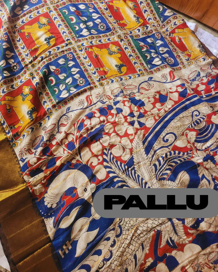 Kalamkari Mangalagiri silk Kanchi border saree- Nandi