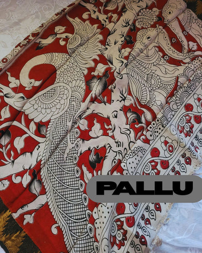 Kalamkari Kanchi border pure mangalagiri silk saree - Vanam