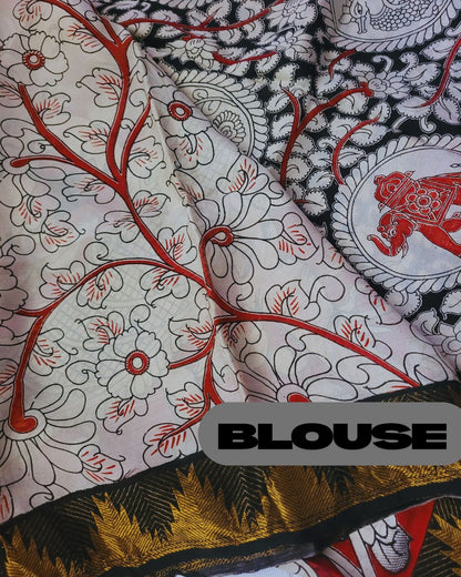 Kalamkari Kanchi border pure mangalagiri silk saree - Vanam