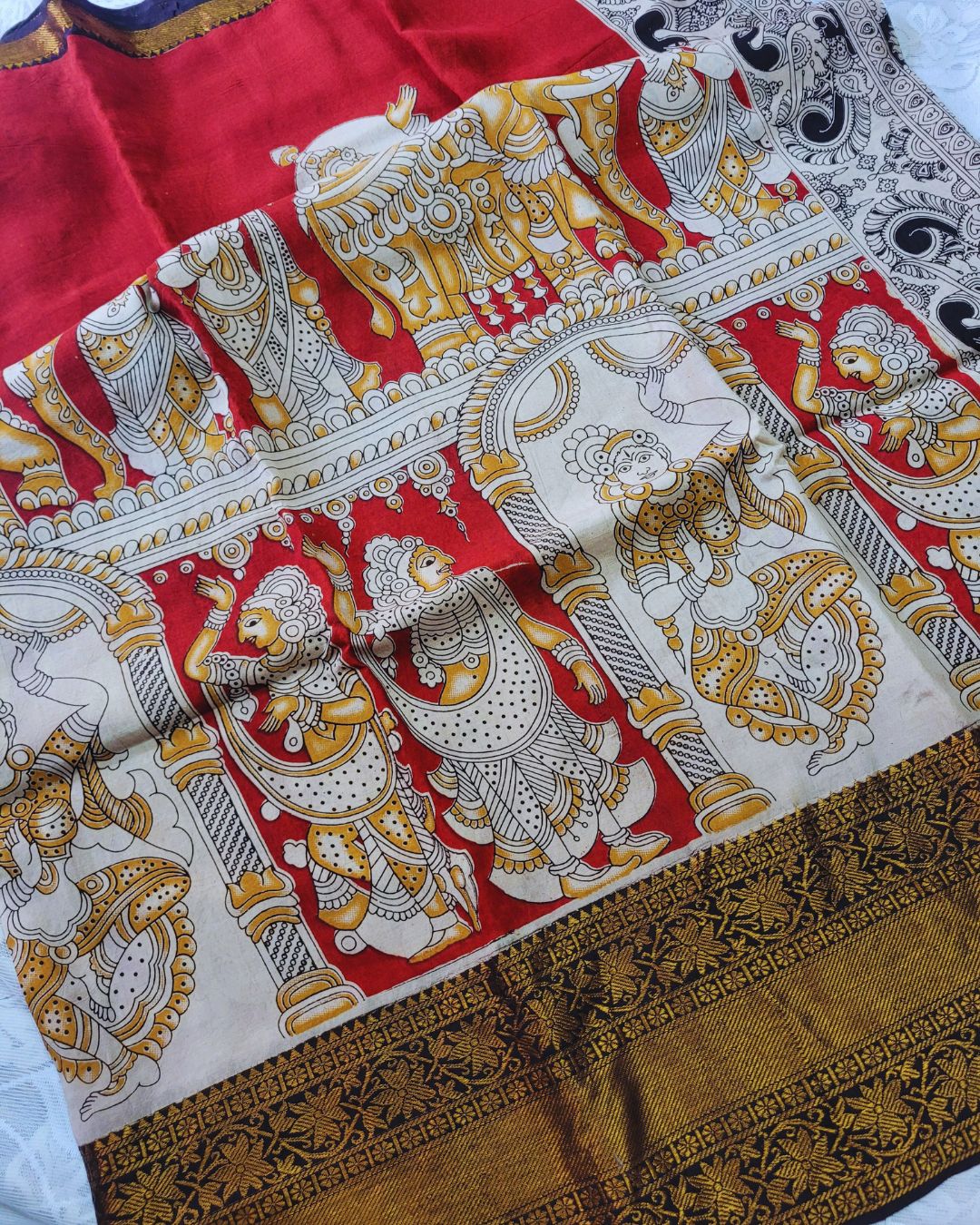 Kalamkari Chennur Silk 7 Inch Kanchi border saree - Katha