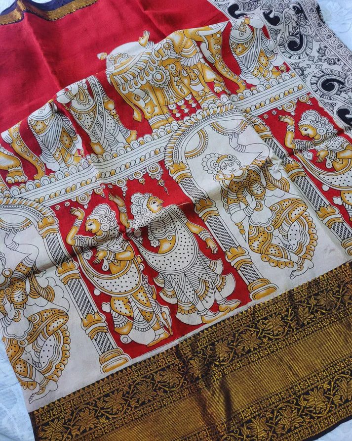 Kalamkari Chennur silk 7 Inch Kanjivaram border saree - Gatha