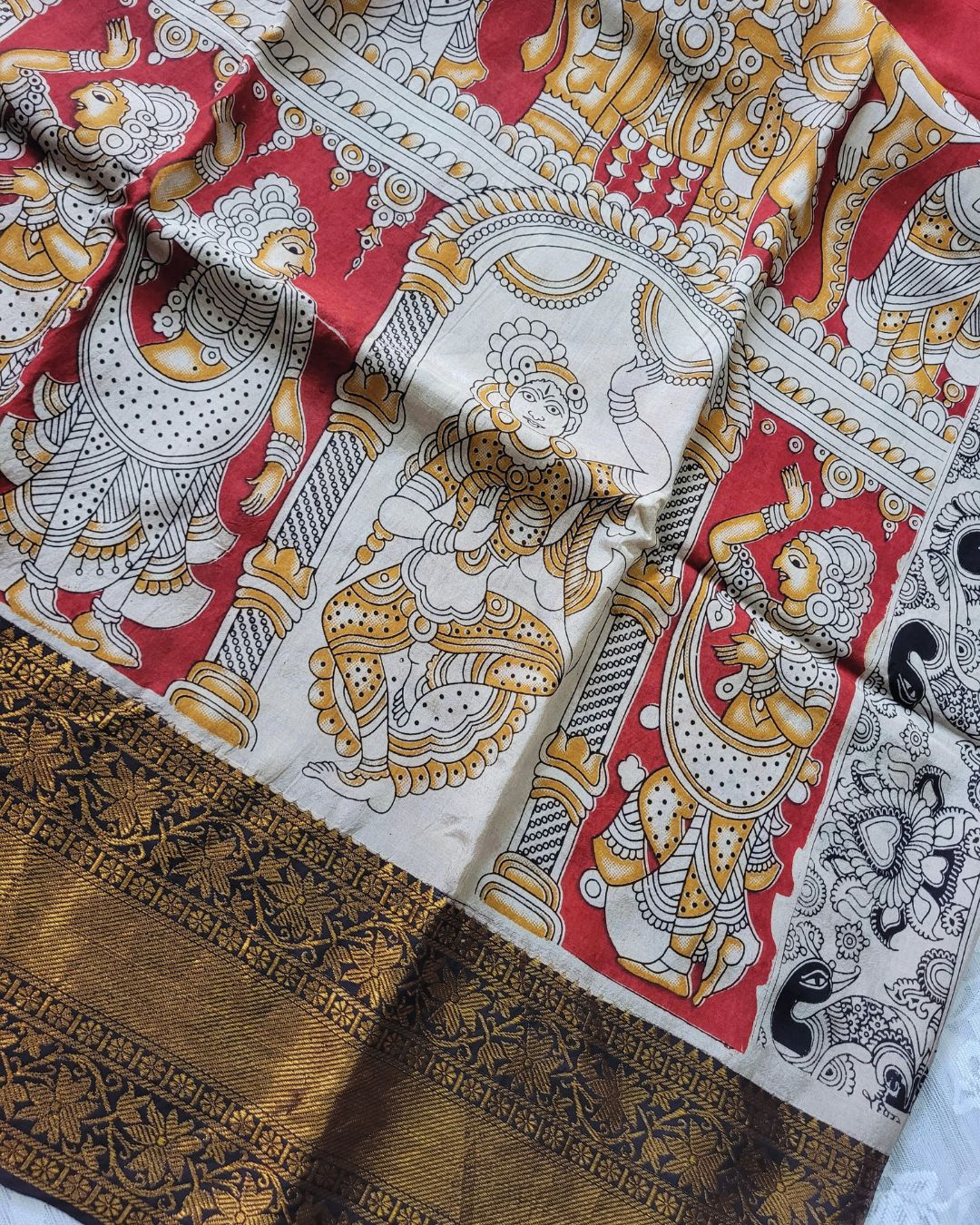 Kalamkari Chennur Silk 7 Inch Kanchi border saree - Katha