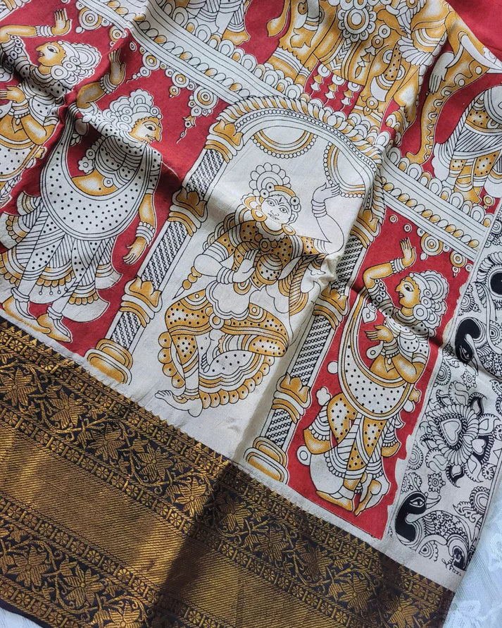 Kalamkari Chennur silk 7 Inch Kanjivaram border saree - Gatha