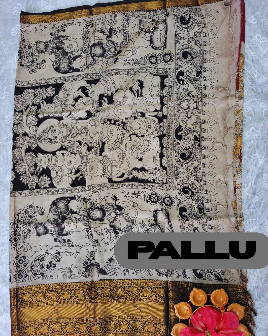 Kalamkari Chennur Silk 7 Inch Kanchi border saree - Katha