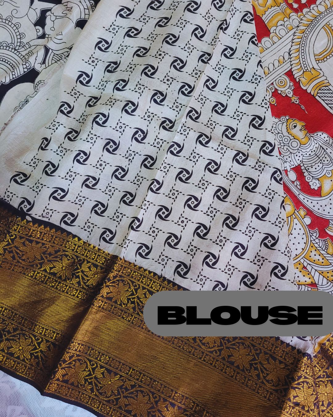 Kalamkari Chennur Silk 7 Inch Kanchi border saree - Katha