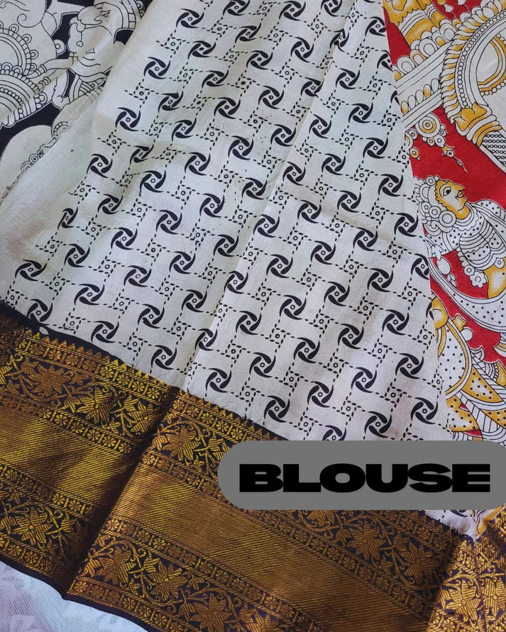 Kalamkari Chennur silk 7 Inch Kanjivaram border saree - Gatha