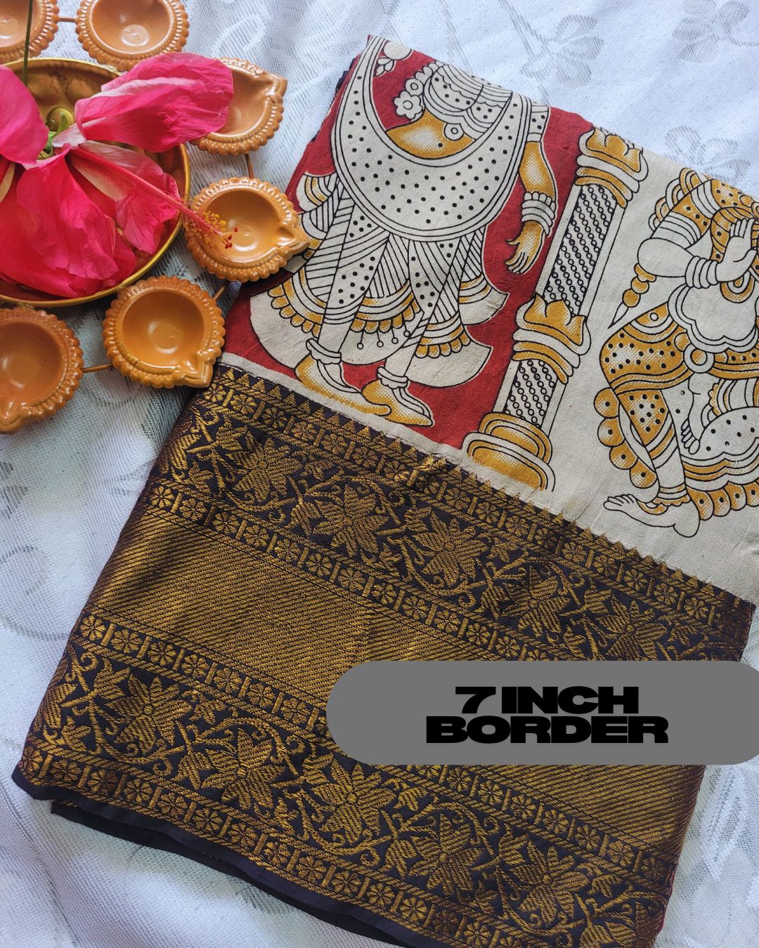 Kalamkari Chennur Silk 7 Inch Kanchi border saree - Katha