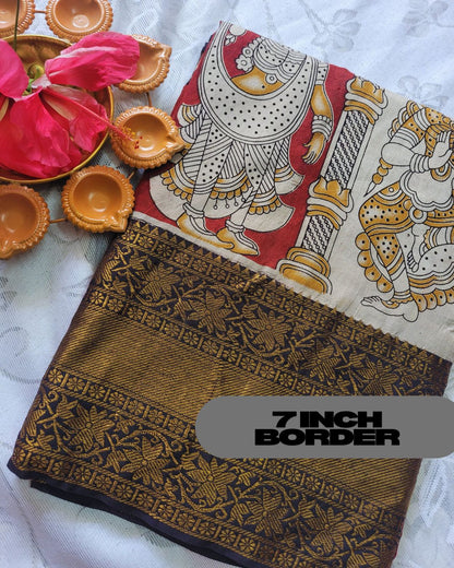 Kalamkari Chennur Silk 7 Inch Kanchi border saree - Katha