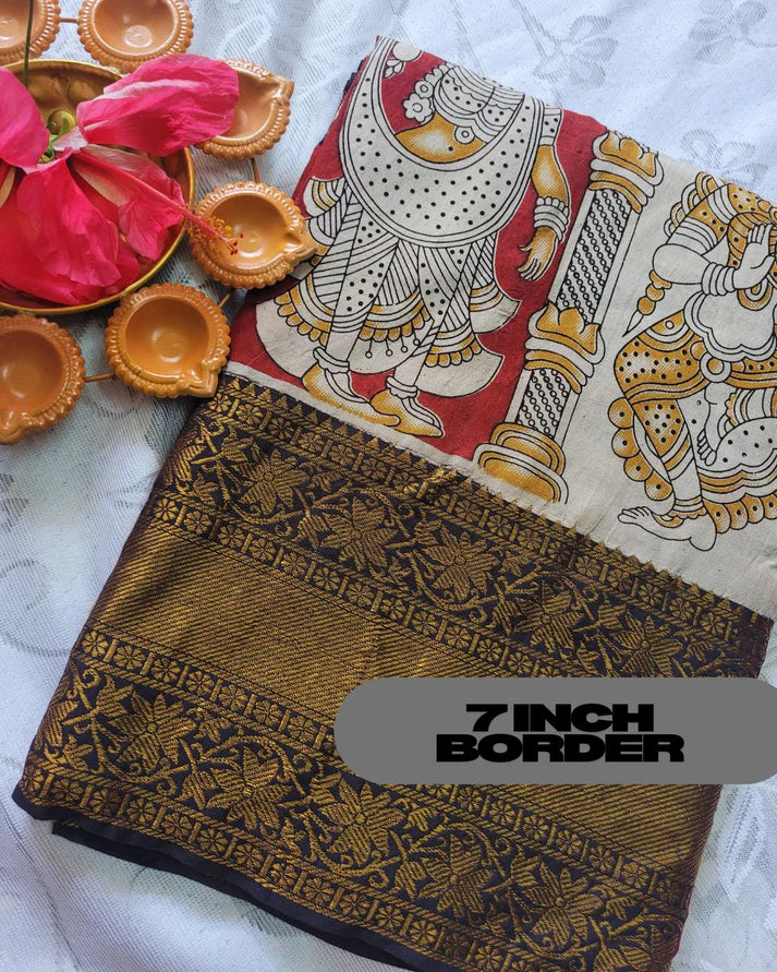 Kalamkari Chennur silk 7 Inch Kanjivaram border saree - Gatha