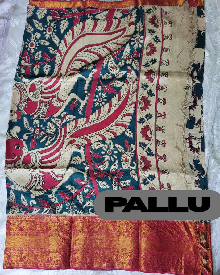 Kalamkari Chennur Silk 7 Inch Kanchi border saree - Nandi Pichwai