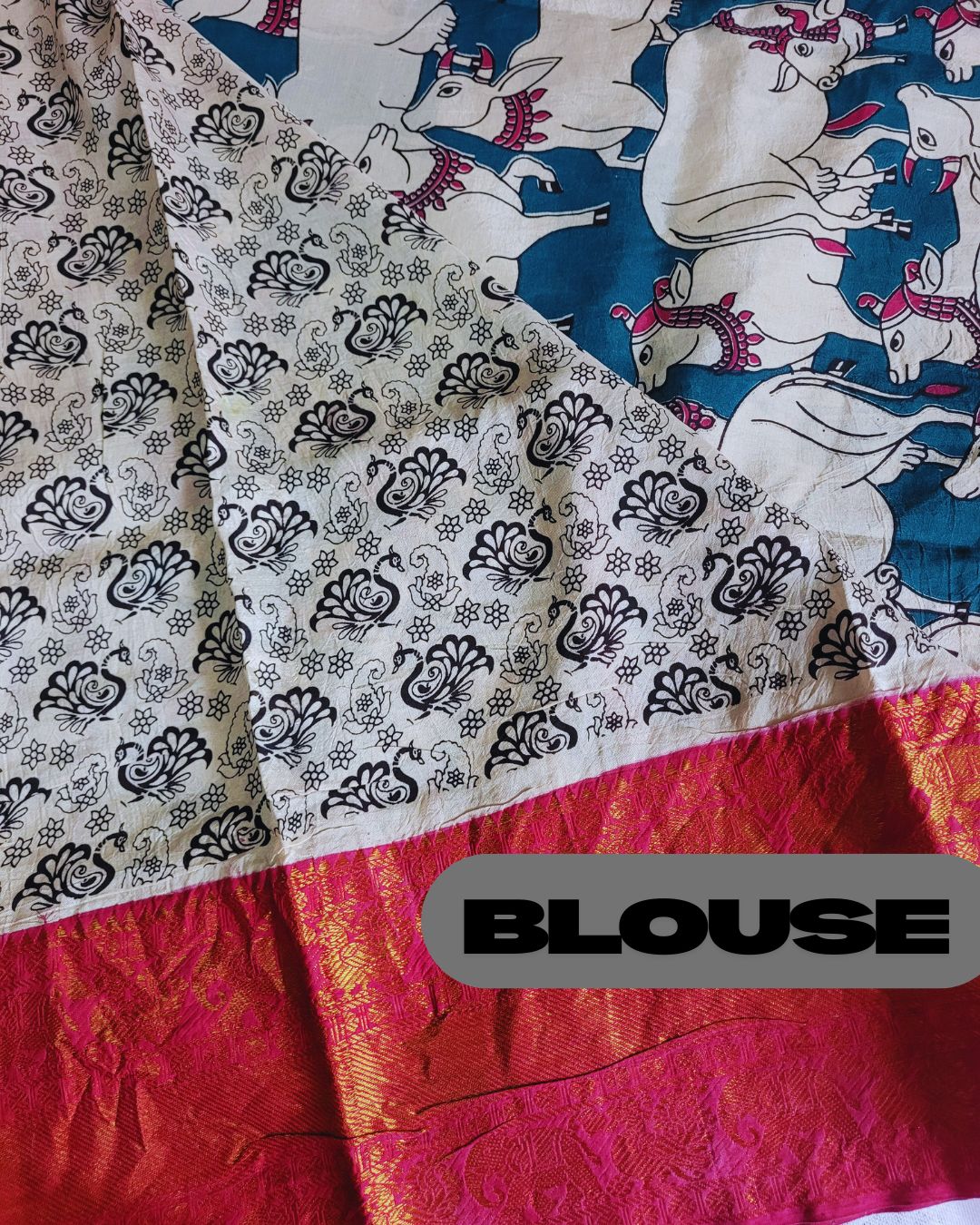 Kalamkari Chennur Silk 7 Inch Kanchi border saree - Nandi Pichwai