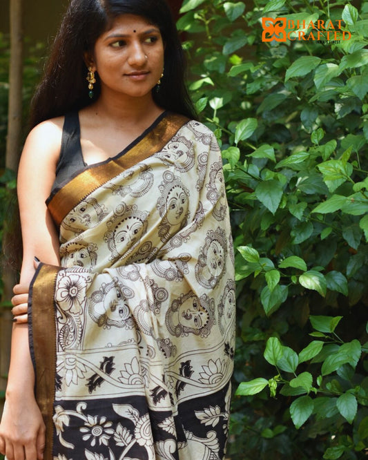 Kalamkari Nizam Border Face Printed Saree - Vadanam