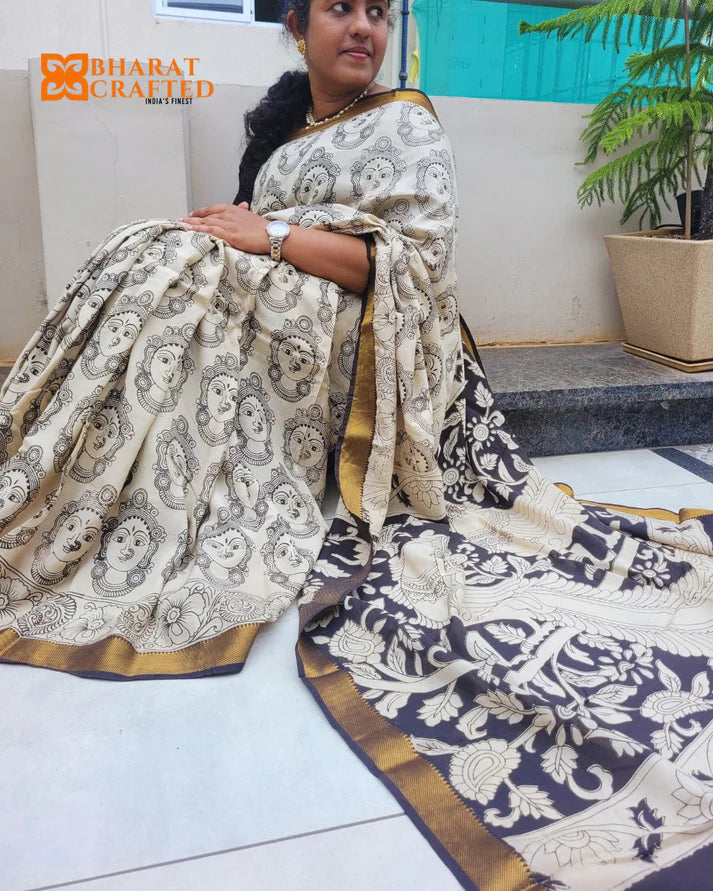 Kalamkari Nizam Border Face Printed Saree - Vadanam