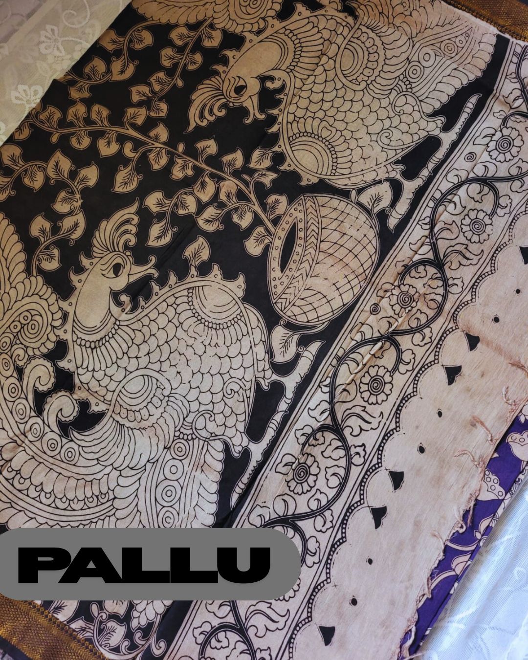 Kalamkari Nizam Border Purple Floral Printed Saree