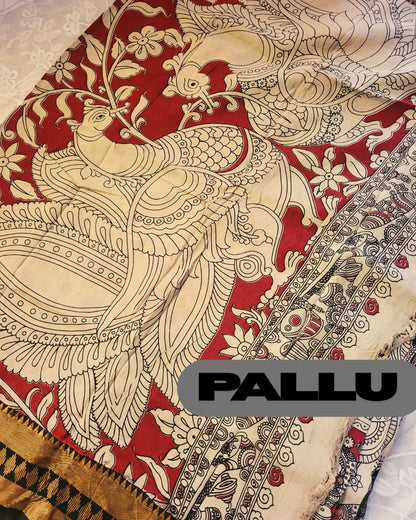 Black Kanchi Temple Border Kalamkari Screen Printed Chennur Silk saree - Veena