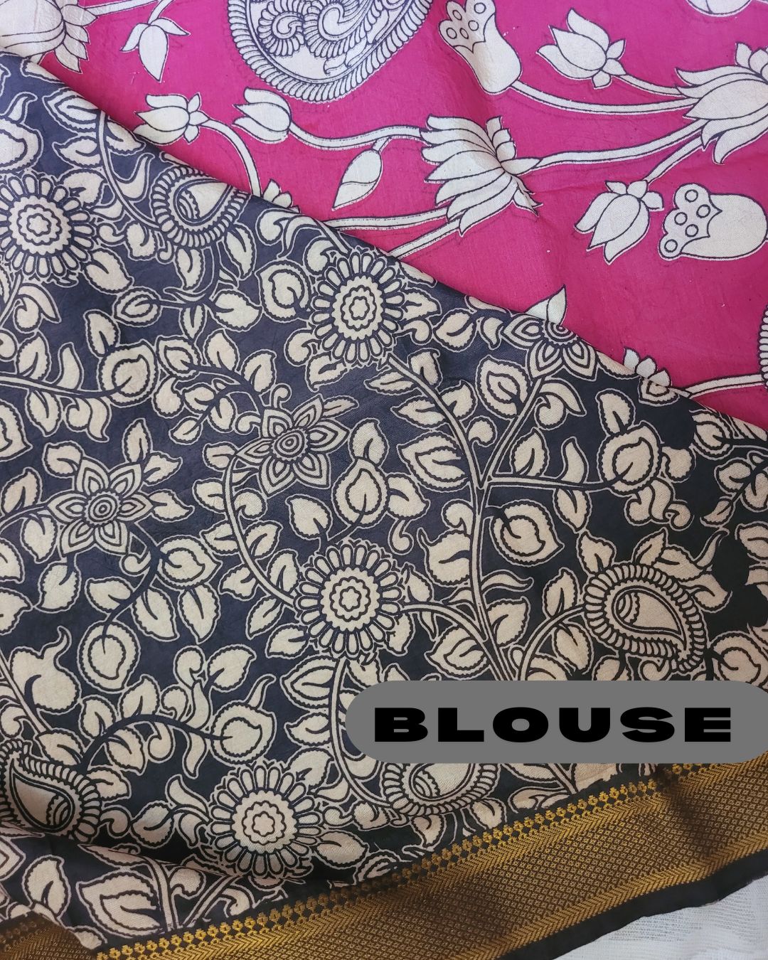 Kalamkari Nizam Border Dark Pink Floral Printed Saree