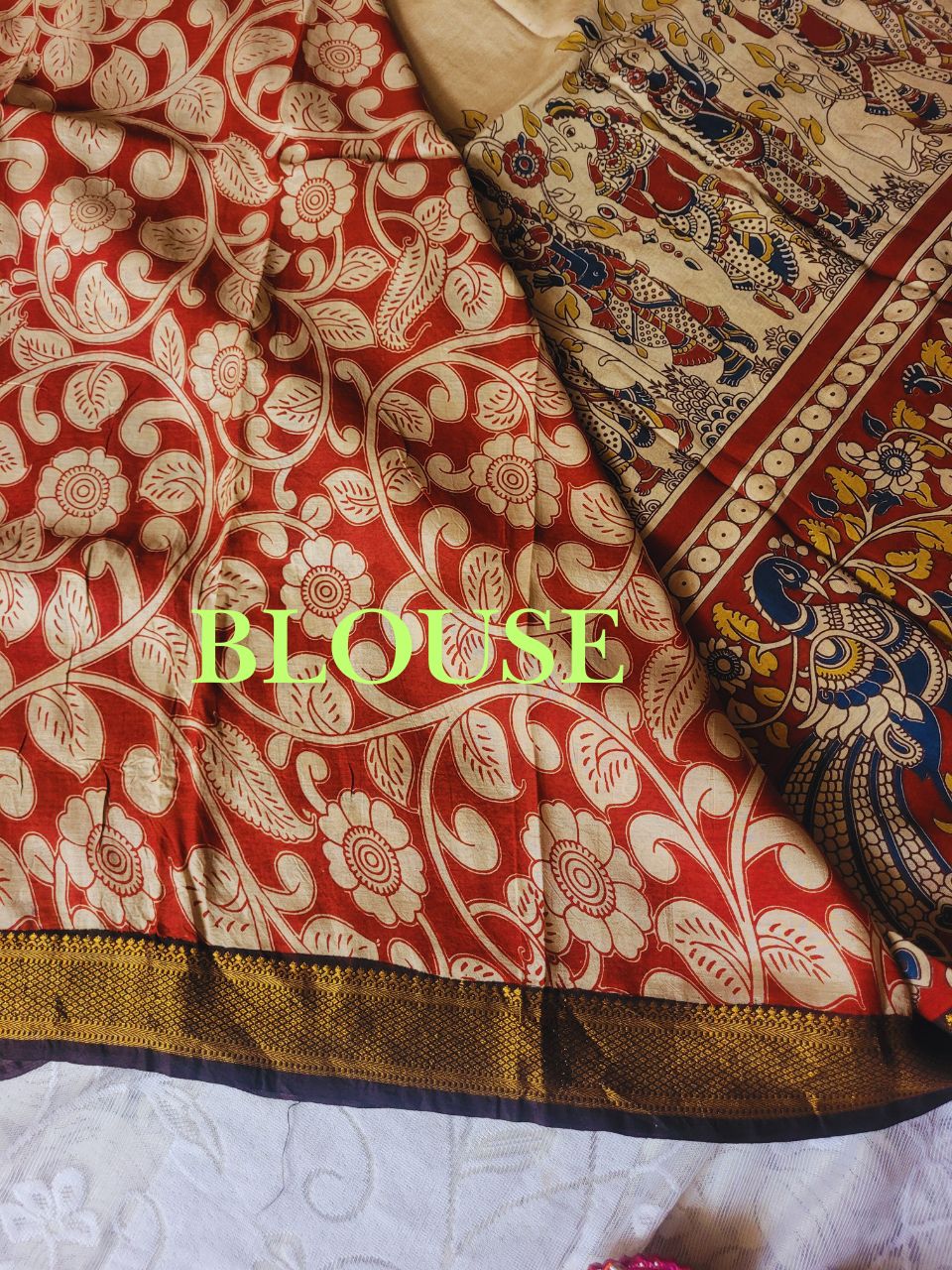 Kalamkari beige chennur silk saree with zari border - Gatha