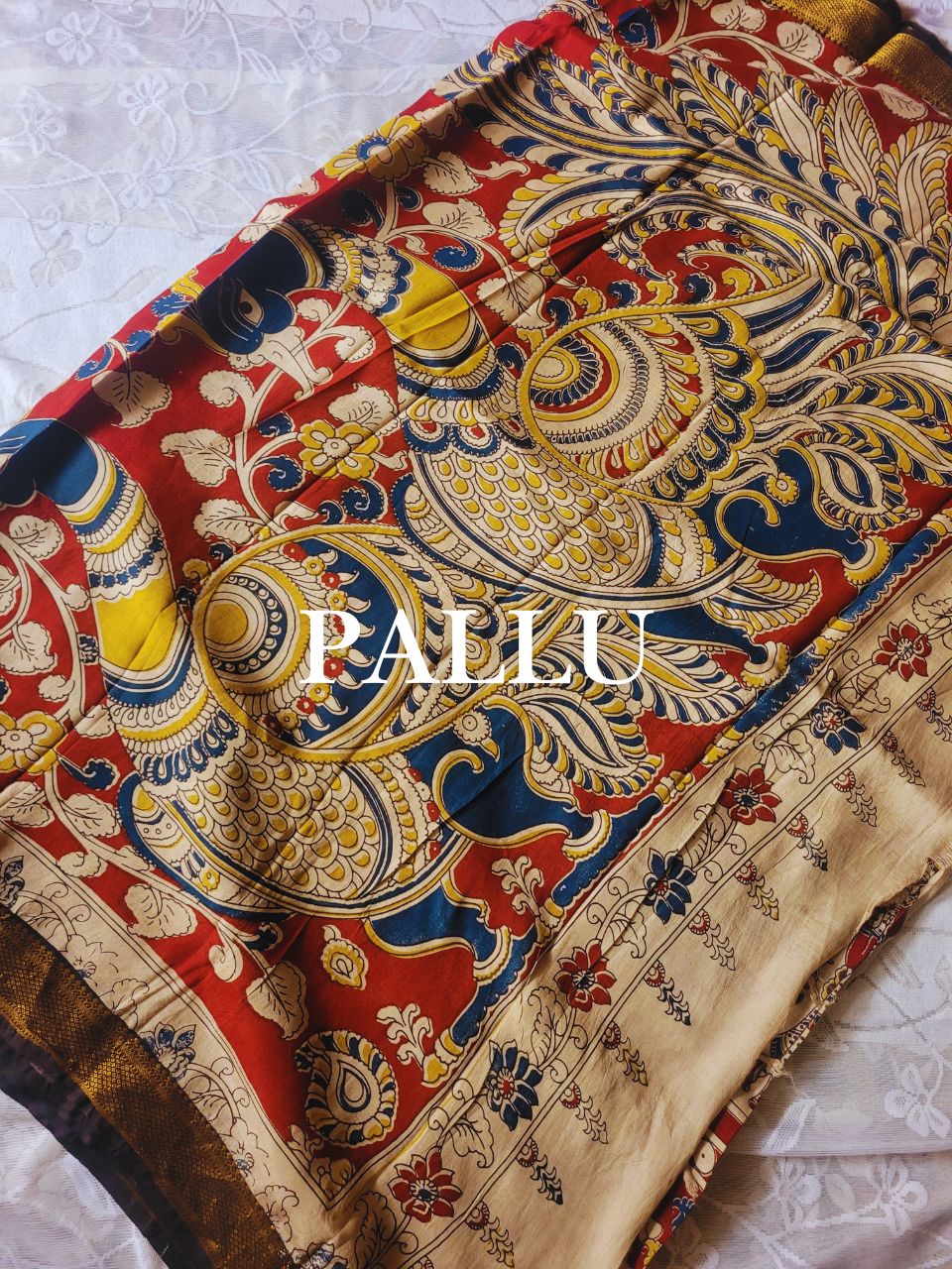 Kalamkari beige chennur silk saree with zari border - Gatha