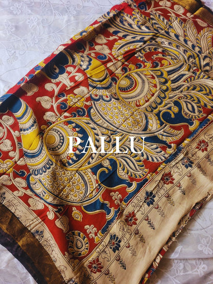 Kalamkari beige chennur silk saree with zari border - Gatha