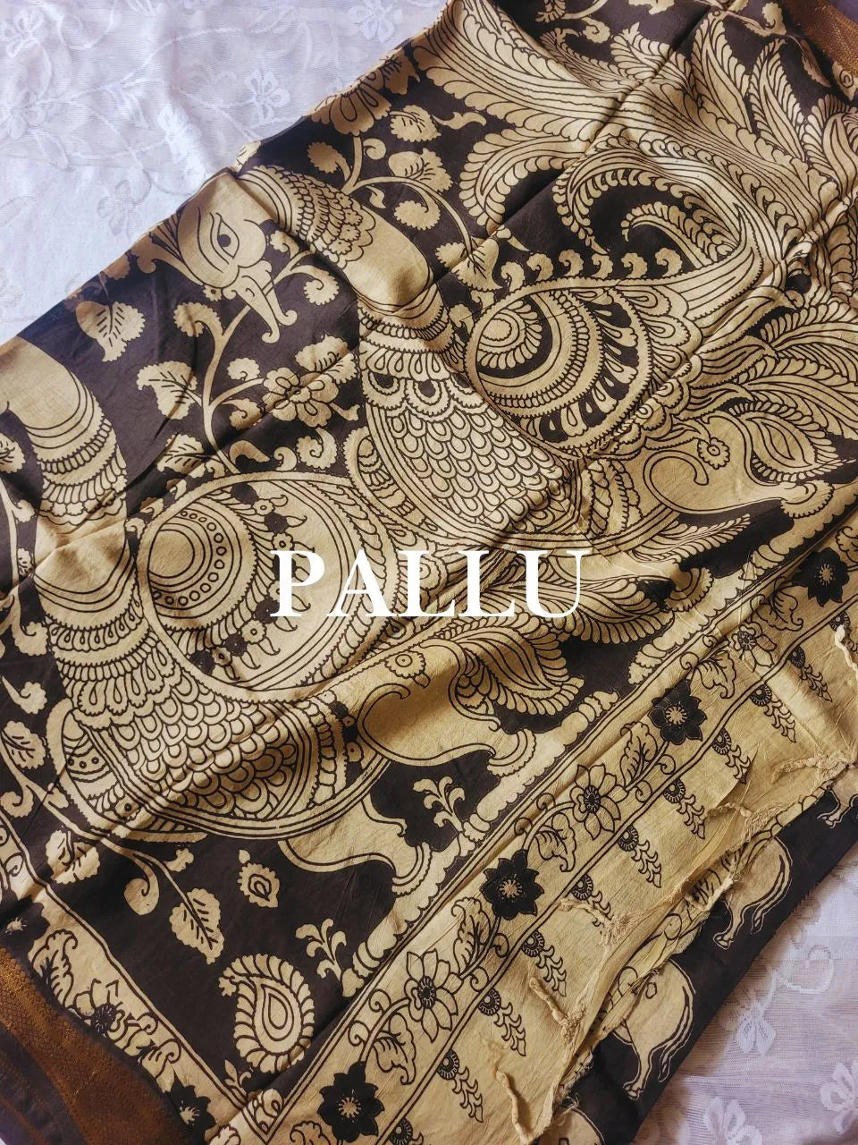 Kalamkari black chennur silk saree with zari border - katha