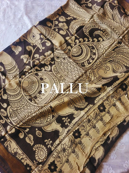 Kalamkari black chennur silk saree with zari border - katha