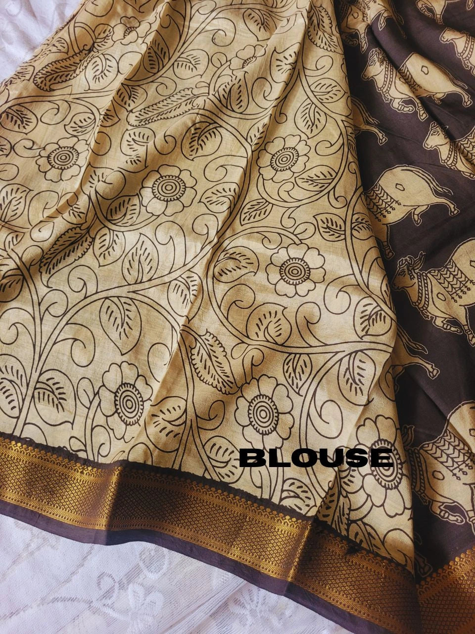Kalamkari black chennur silk saree with zari border -nandi