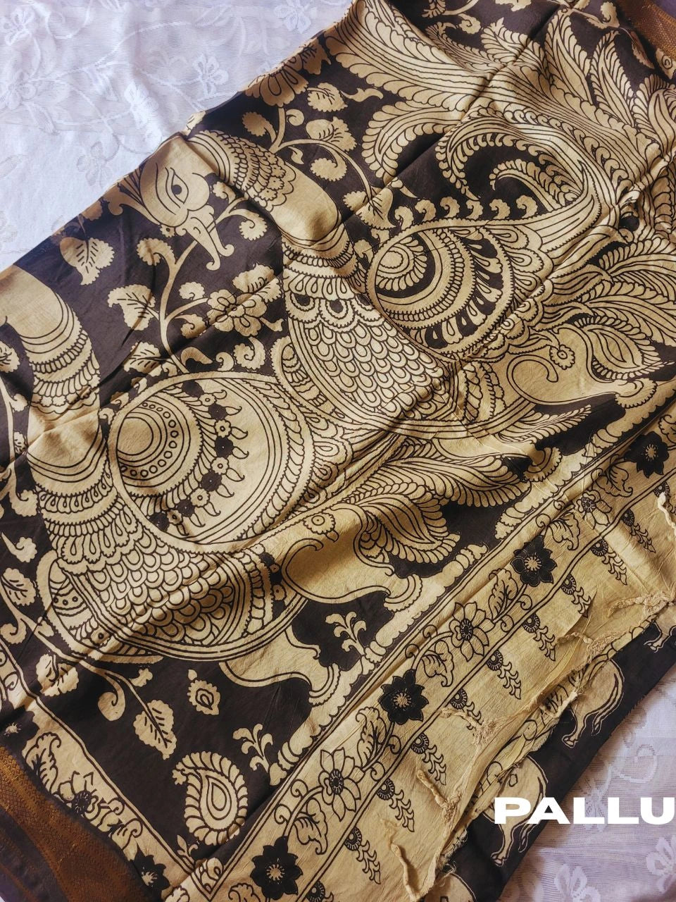 Kalamkari black chennur silk saree with zari border -nandi