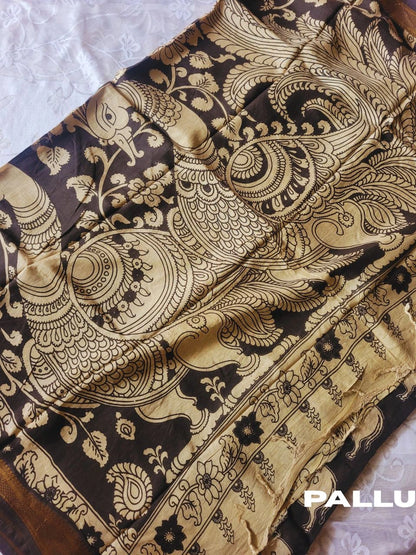 Kalamkari black chennur silk saree with zari border -nandi
