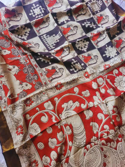 Kalamkari chennur silk saree with zari border -gudiya