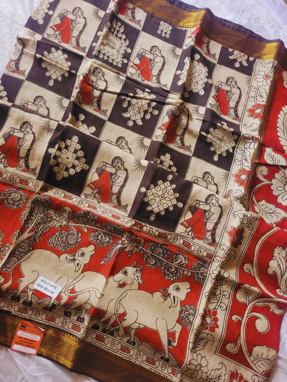 Kalamkari chennur silk saree with zari border -gudiya