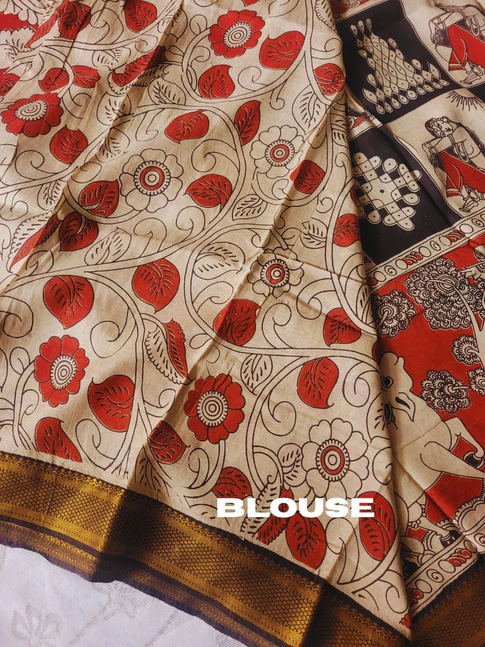 Kalamkari chennur silk saree with zari border -gudiya