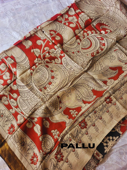 Kalamkari chennur silk saree with zari border -gudiya