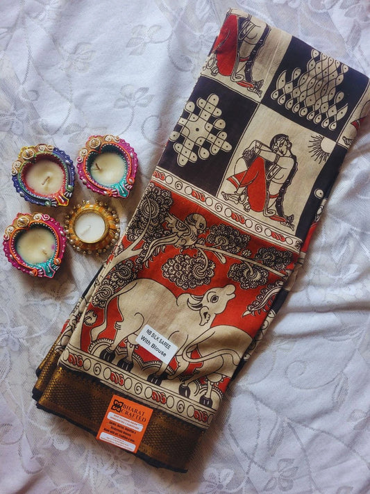 Kalamkari chennur silk saree with zari border -gudiya