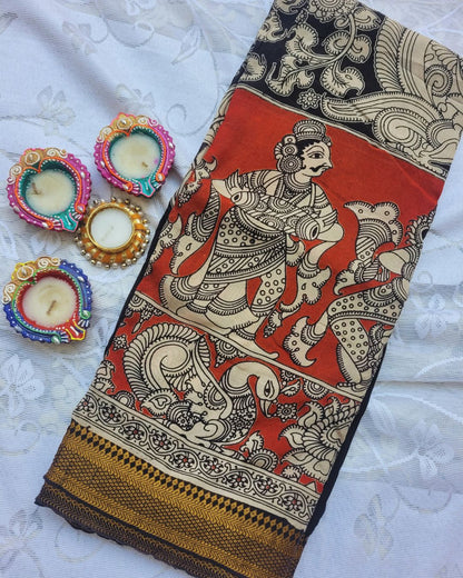 Kalamkari zari border Chennur Silk Saree - Ramayan
