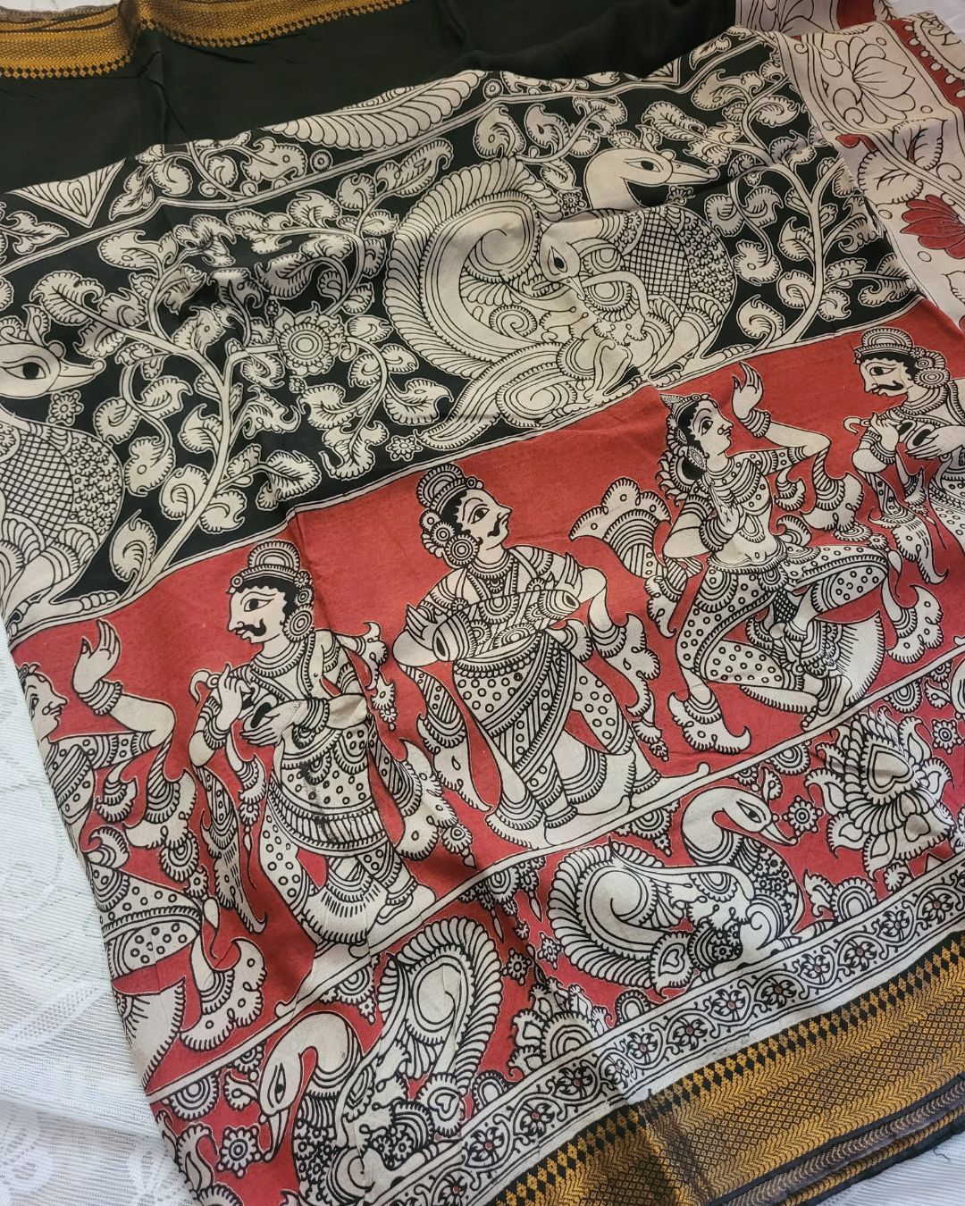 Kalamkari zari border Chennur Silk Saree - Ramayan