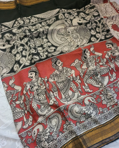 Kalamkari zari border Chennur Silk Saree - Ramayan