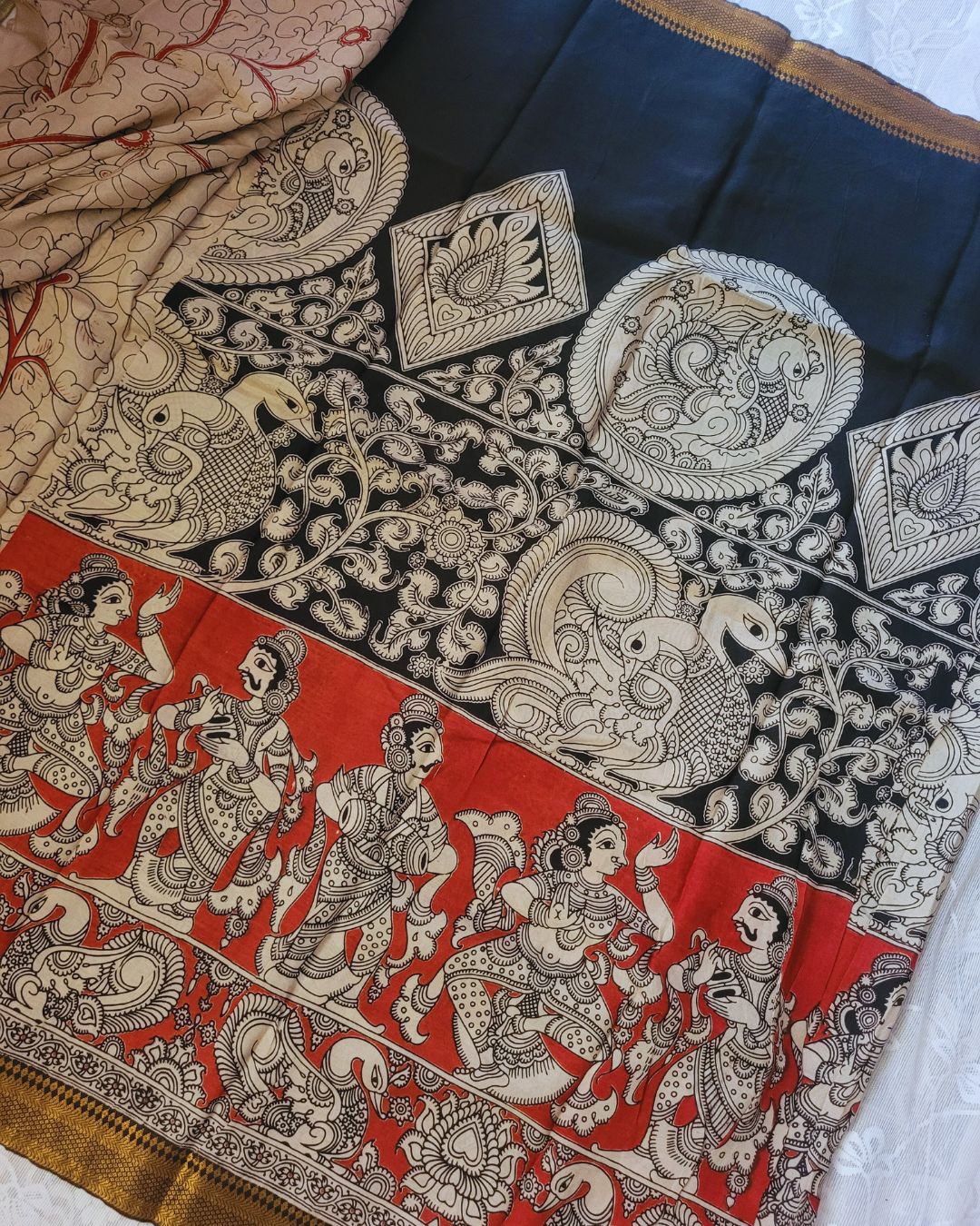 Kalamkari zari border Chennur Silk Saree - Ramayan