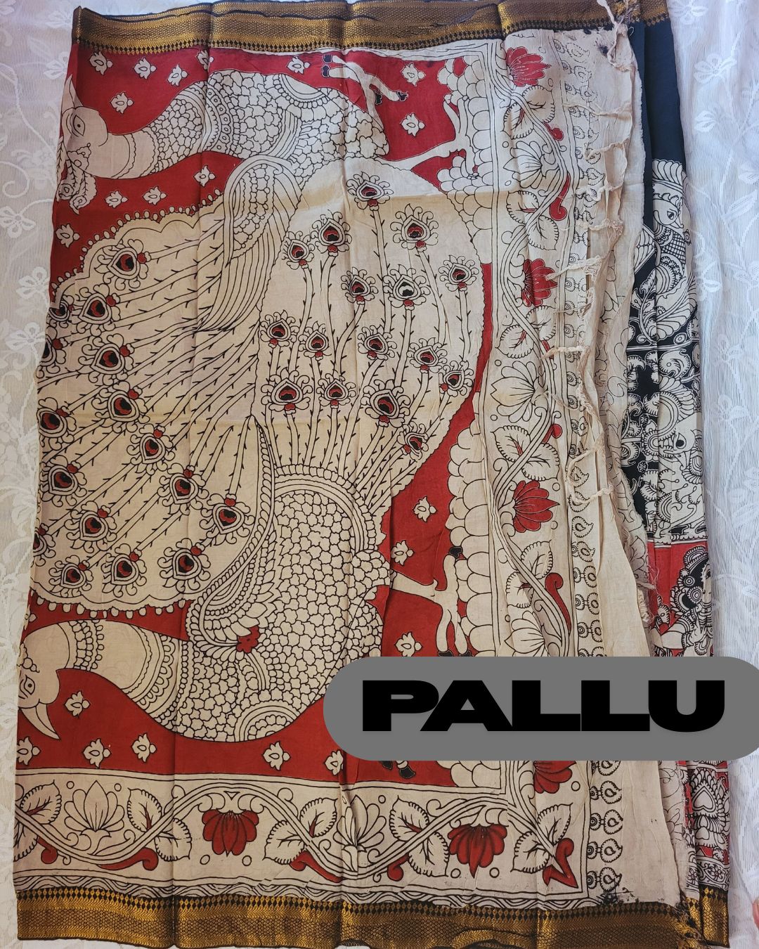 Kalamkari zari border Chennur Silk Saree - Ramayan