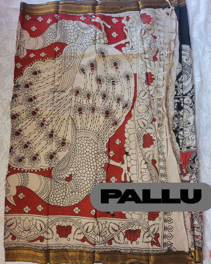 Kalamkari zari border Chennur Silk Saree - Ramayan