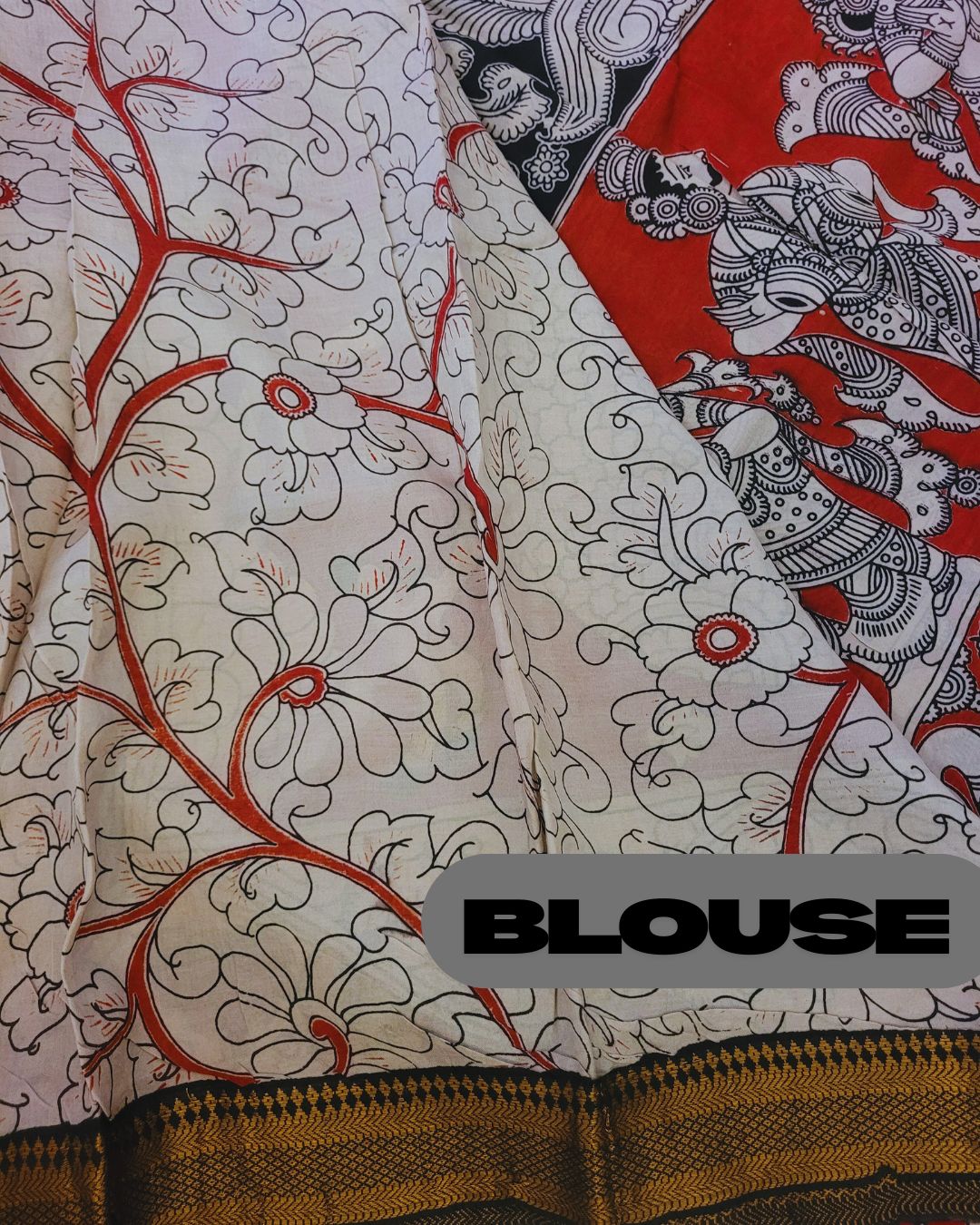 Kalamkari zari border Chennur Silk Saree - Ramayan