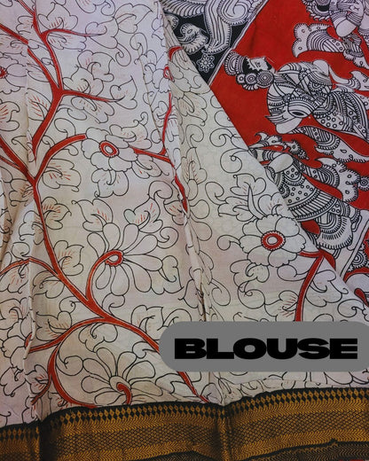 Kalamkari zari border Chennur Silk Saree - Ramayan