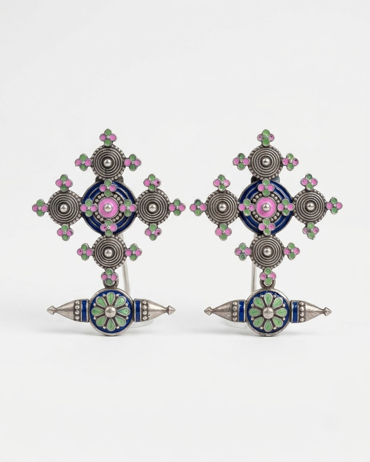 Kamalika Meenakari Cross Drop Earrings