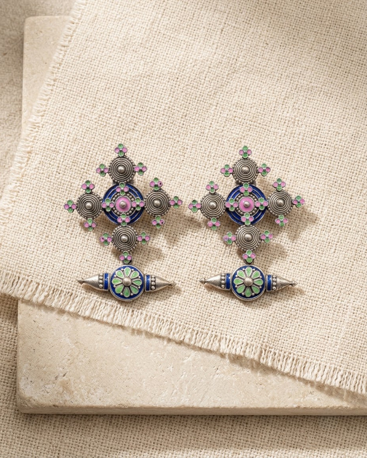 Kamalika Meenakari Cross Drop Earrings