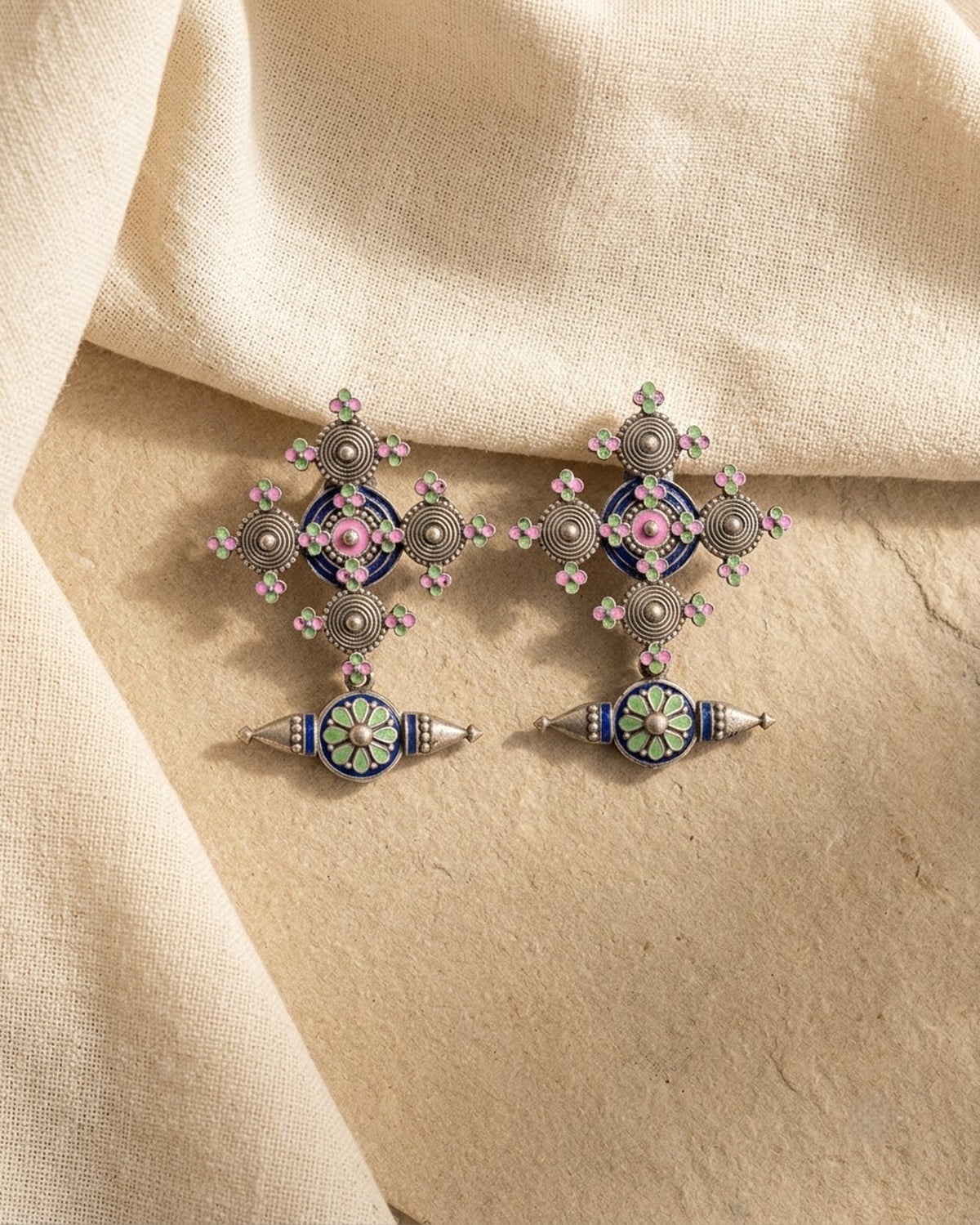 Kamalika Meenakari Cross Drop Earrings