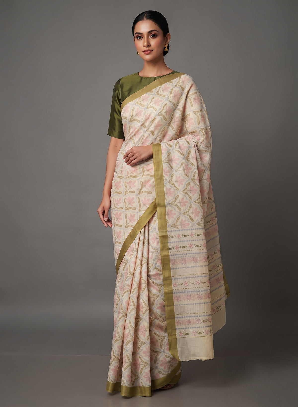 Kamalini Chirala Scalloped Floral Printed Soft Cotton Saree