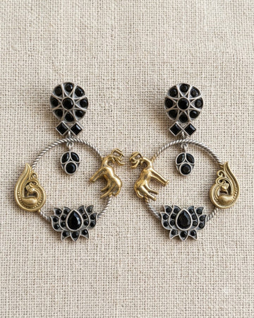 Krishnamriga Deer Lotus Hoop Earrings - Big