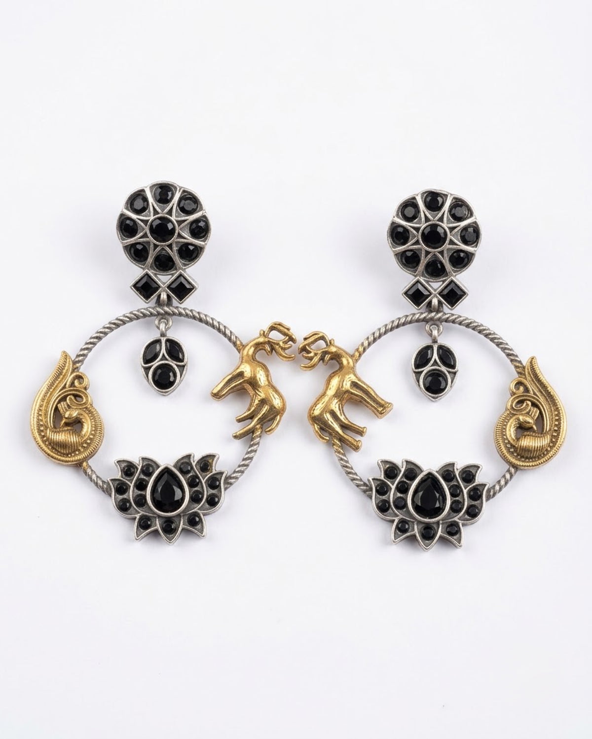 Krishnamriga Deer Lotus Hoop Earrings - Big