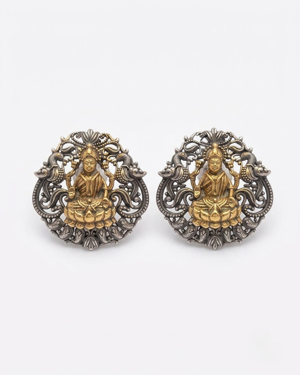 Lakshmi Devi Two-Tone Temple Stud Earrings - Big